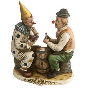 Porcellane D'arte Napcoware 273 Vintage Ceramic Clowns Sitting Playing Cards